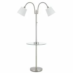 Buy 🎁 3-Way Cal Lighting Gail Double Gooseneck Floor Lamp With Glass Table And Charging Ports ⌛