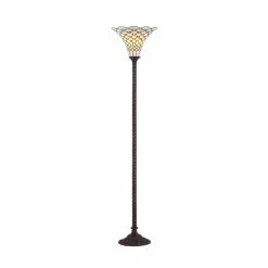 Best Sale 🧨 JONATHAN Y White Tiffany Style LED Torchiere Floor Lamp 💯
