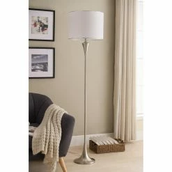 Promo 👍 K&B Furniture Standard K&B Furniture L231 Brushed Nickel And White Floor Lamp 🔥