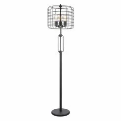 Coupon 🔥 Pull Chain ORE International 3-Light 63 In. Powder 🧥 Coated Industrial Cage Edison Floor Lamp 😍
