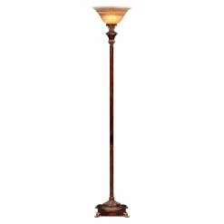 Promo ✔️ 3-Way Ore International K-4171FTR Resemble Wood Torchiere Lamp ⌛